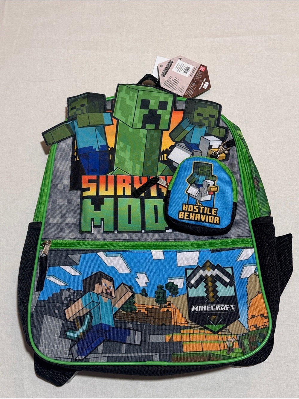 NWT Kids Minecraft [Creeper / Block Print] School Backpack